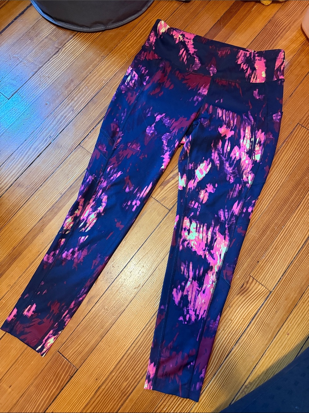 New Balance Black Leggings with Pink Abstract Print